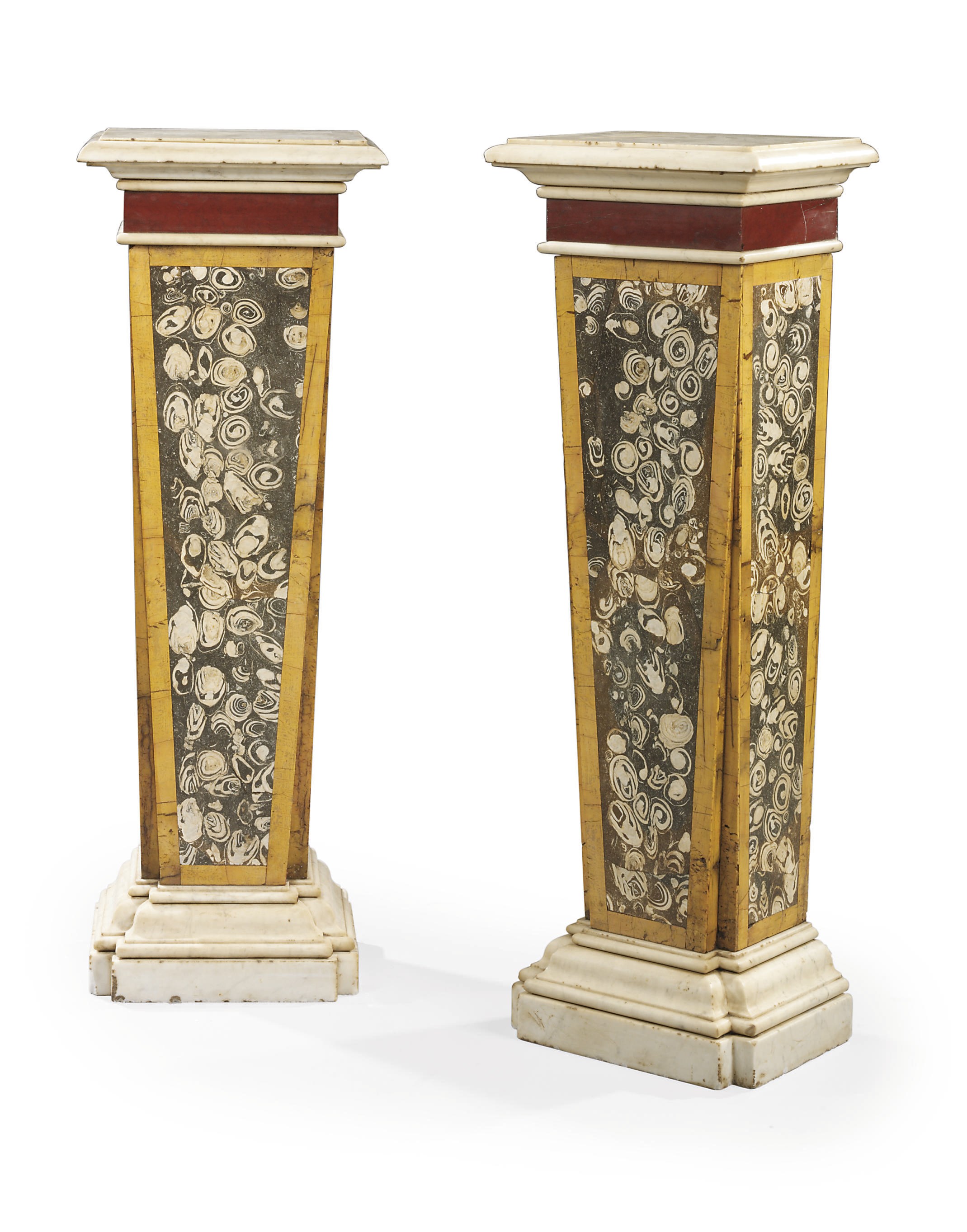 A PAIR OF RECTANGULAR MARBLE-VENEERED PEDESTALS