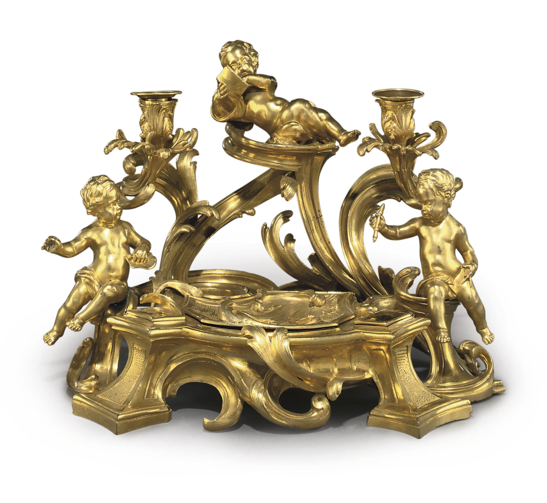 A LOUIS XV ORMOLU TWO-LIGHT ENCRIER