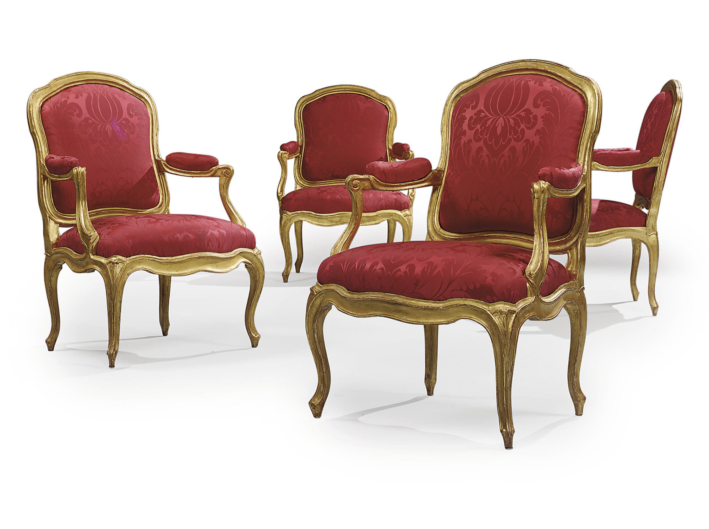 A SET OF FOUR LOUIS XV GILTWOOD FAUTEUILS