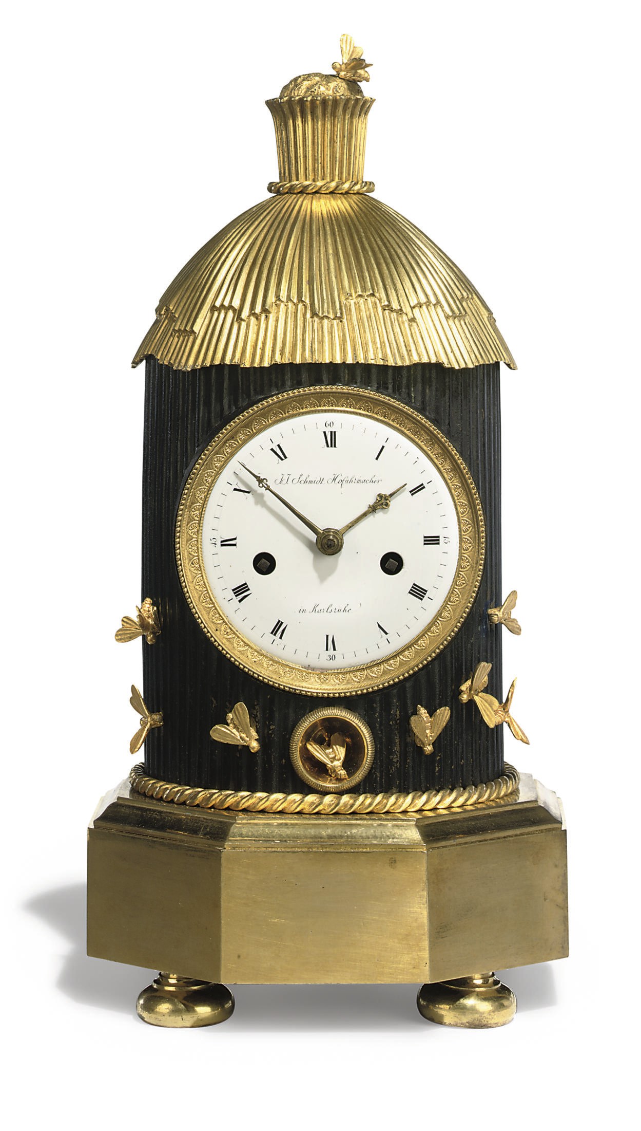A GERMAN ORMOLU AND PATINATED BRONZE MANTEL CLOCK
