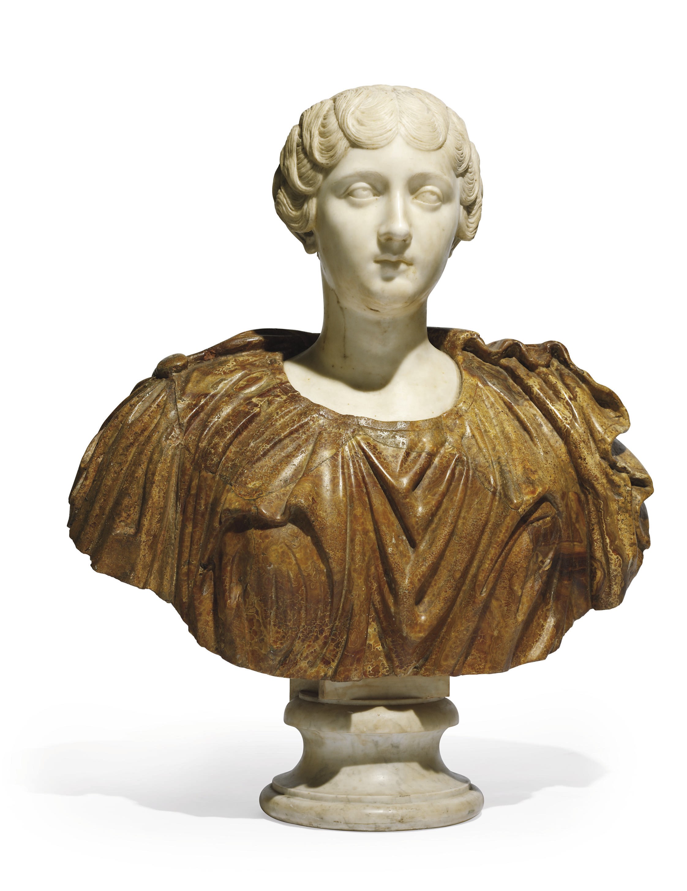 A CARVED MARBLE BUST OF FAUSTINA THE YOUNGER