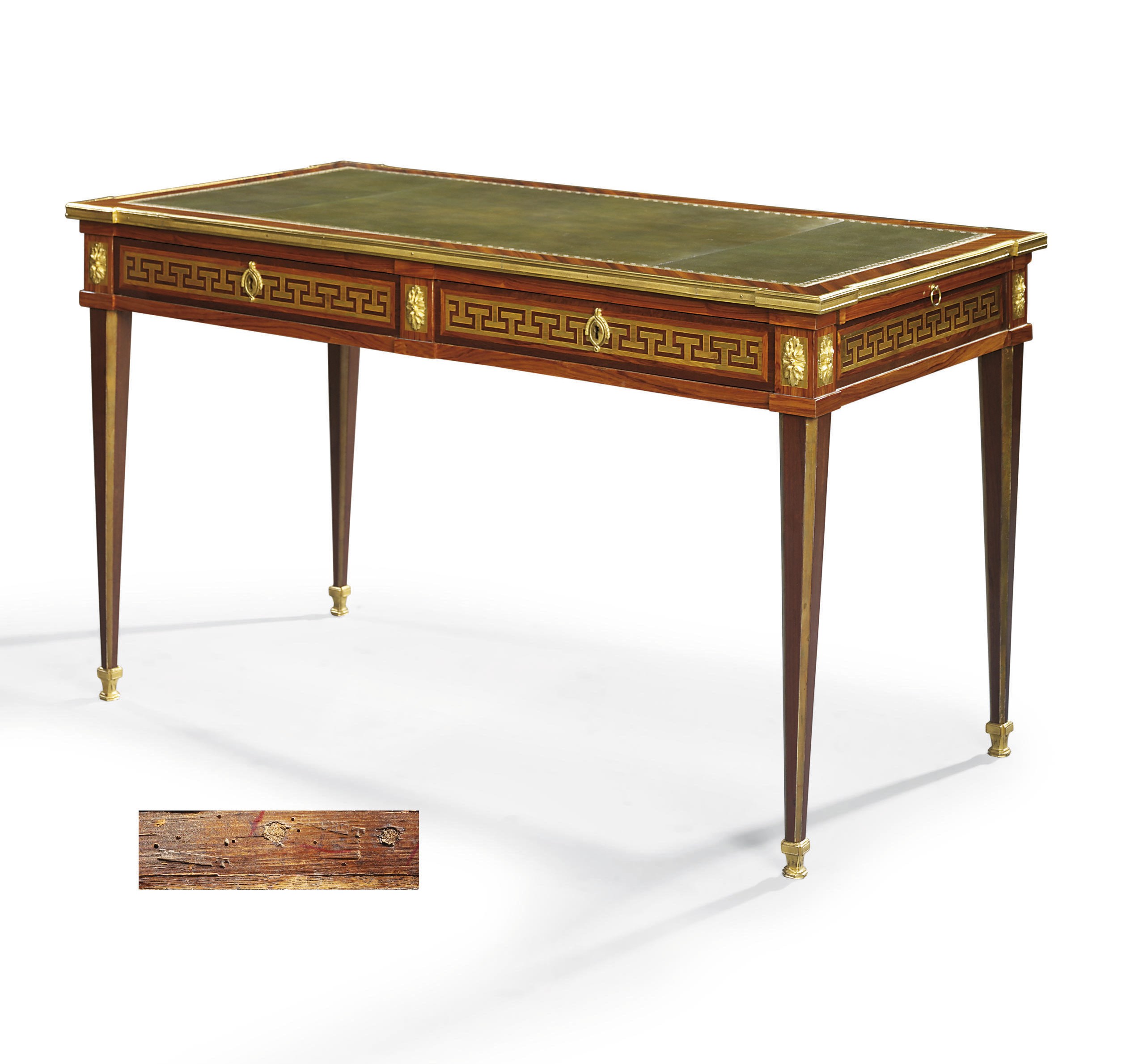 A LOUIS XVI ORMOLU-MOUNTED TULIPWOOD, AMARANTH AND STAINED FRUITWOOD PARQUETRY BUREAU PLAT