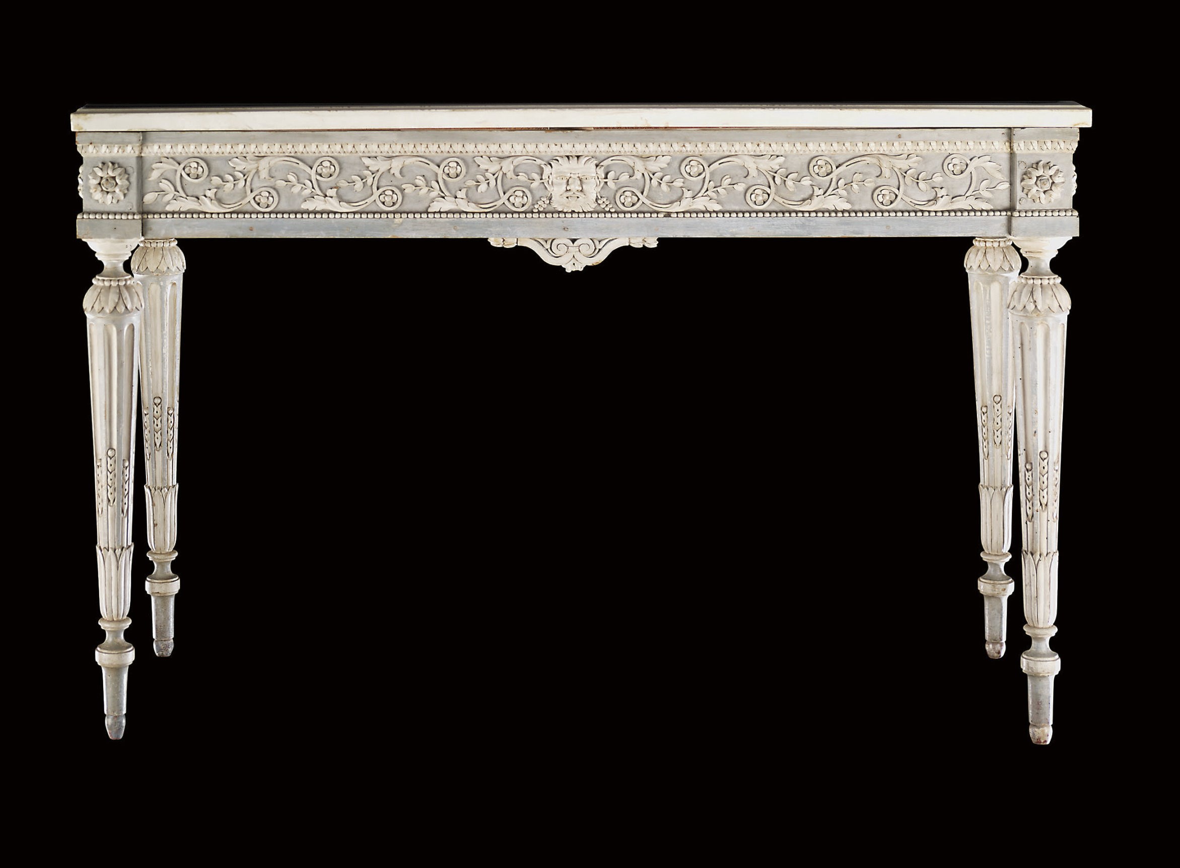 AN ITALIAN LIGHT BLUE AND WHITE-PAINTED CONSOLE TABLE