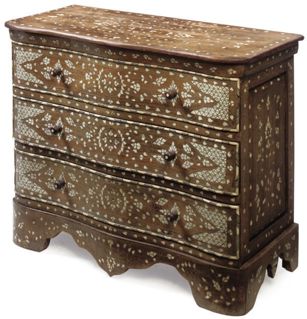 A SYRIAN HARDWOOD AND MOTHER OF PEARL INLAID CHEST