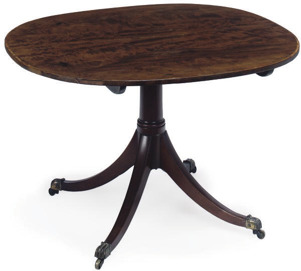 A REGENCY MAHOGANY LINE-INLAID PEDESTAL BREAKFAST TABLE