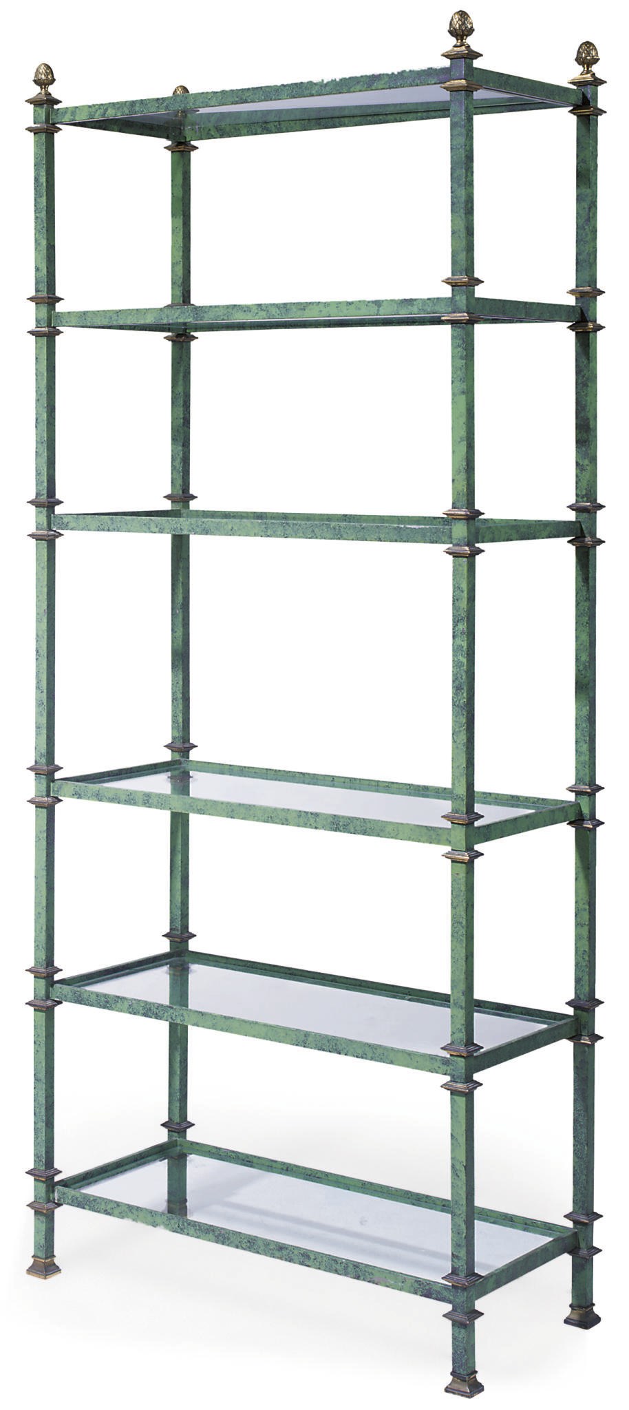 A PAINTED WROUGHT-IRON AND BRASS ETAGERE