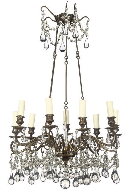 A FRENCH GILT-METAL AND GLASS LUSTRE EIGHT-LIGHT CHANDELIER