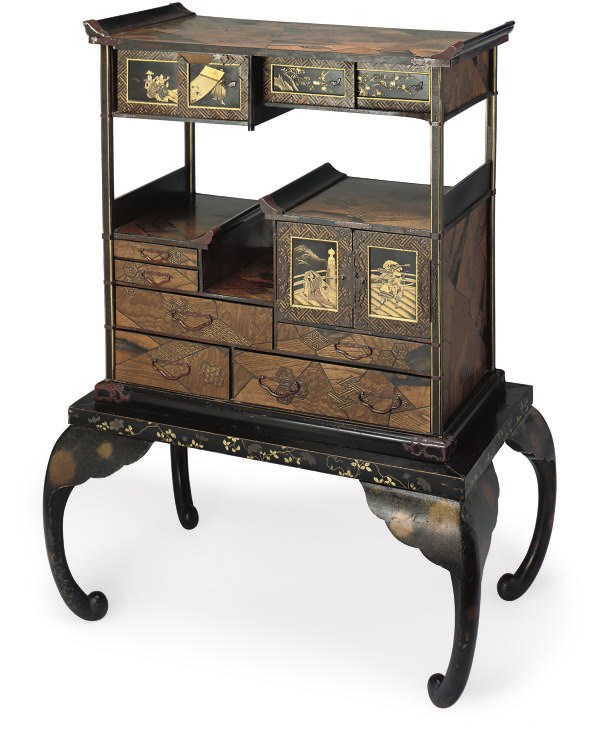 A JAPANESE PARQUETRY AND LACQUER SHODANA (CABINET)