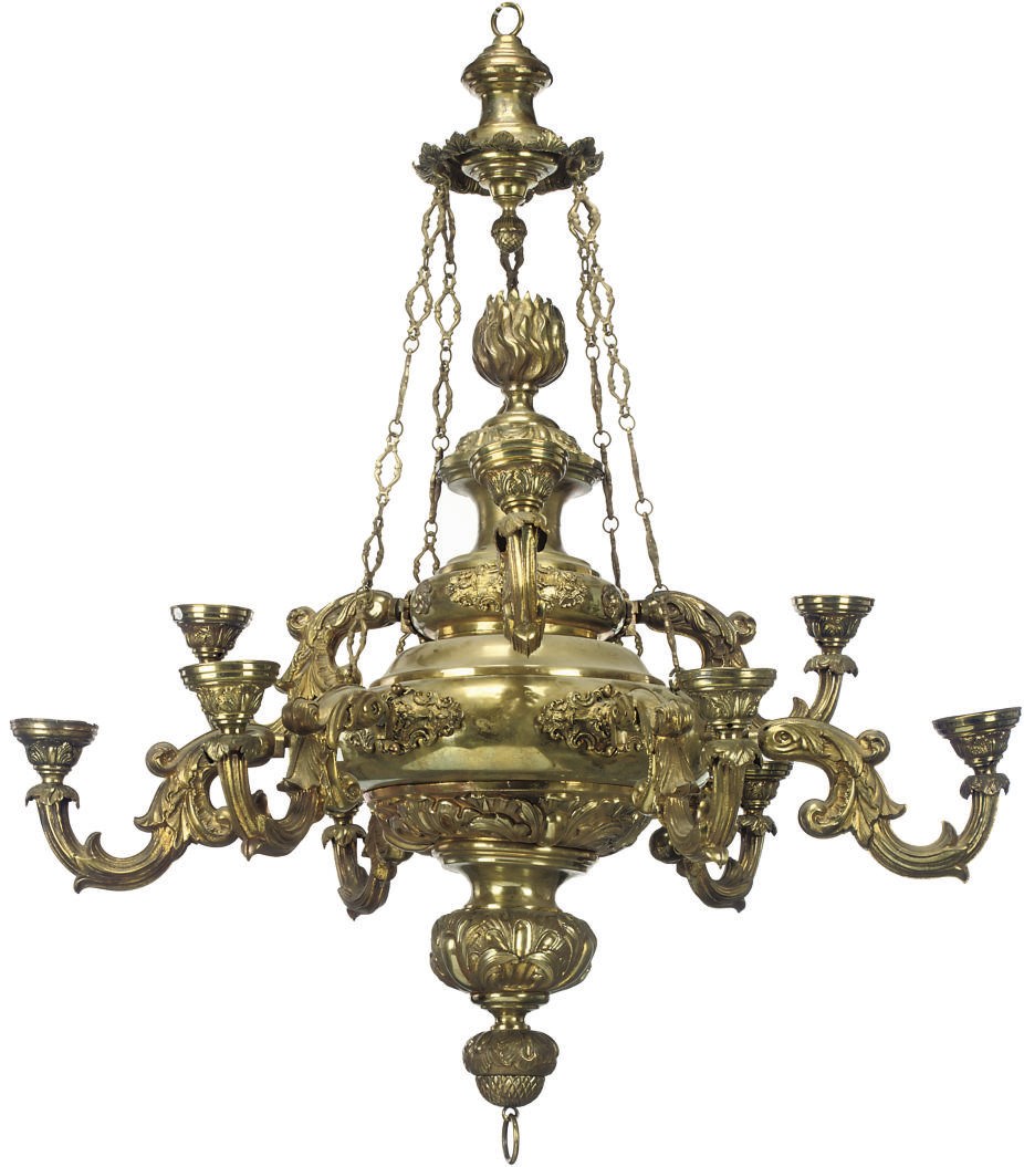 A PAIR OF LACQUERED BRASS CHANDELIERS