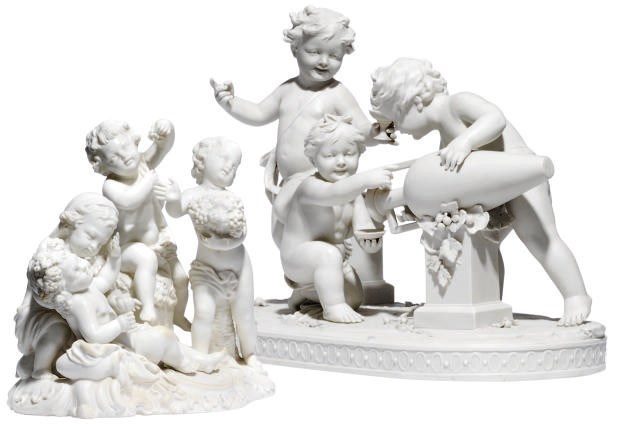TWO CONTINENTAL WHITE PORCELAIN FIGURE GROUPS
