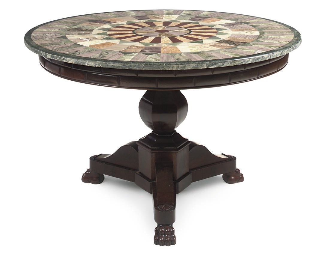 A FRENCH MAHOGANY AND SPECIMEN MARBLE CENTRE TABLE