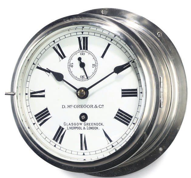 An Edwardian nickel-cased eight day bulk-head ship's clock