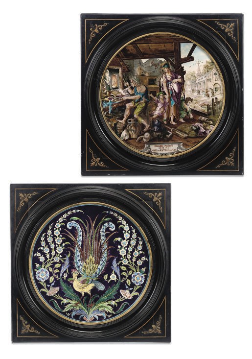 A PAIR OF FRENCH EARTHENWARE CHARGERS