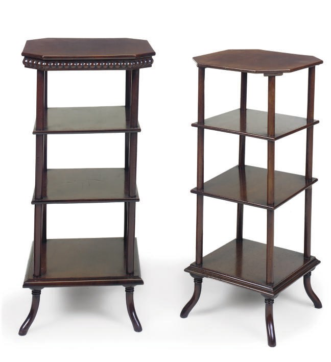 TWO SIMILAR VICTORIAN MAHOGANY FOUR-TIER WHATNOTS