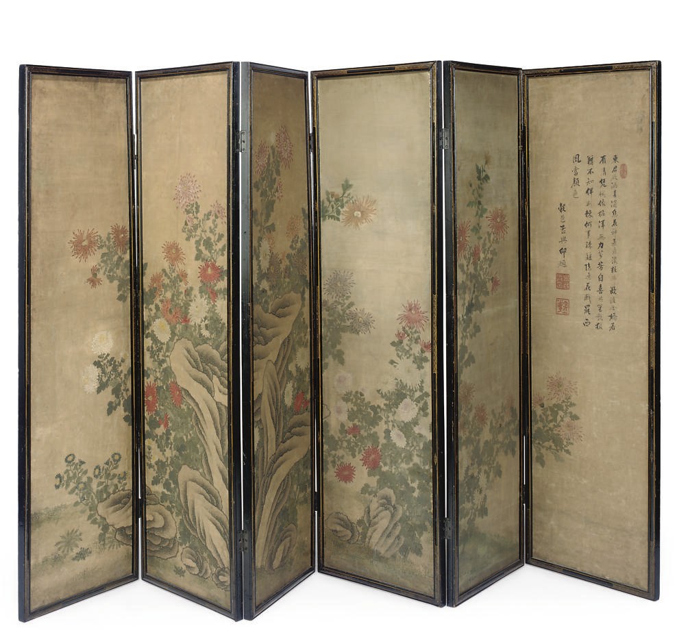 A CHINESE SIX-LEAF LACQUER SCREEN