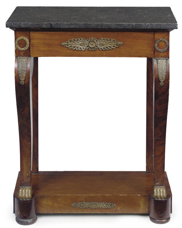 AN EMPIRE MAHOGANY AND GILT METAL MOUNTED CONSOLE TABLE
