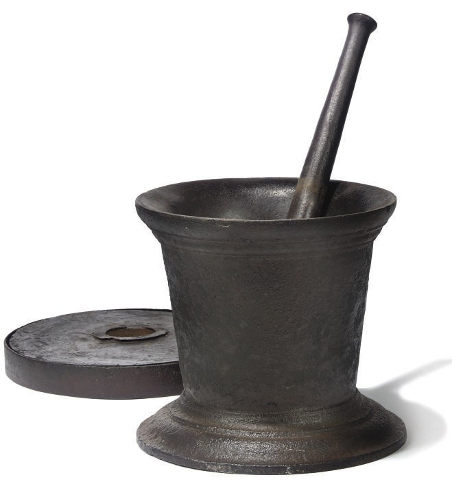 AN ENGLISH CAST-IRON MORTAR
