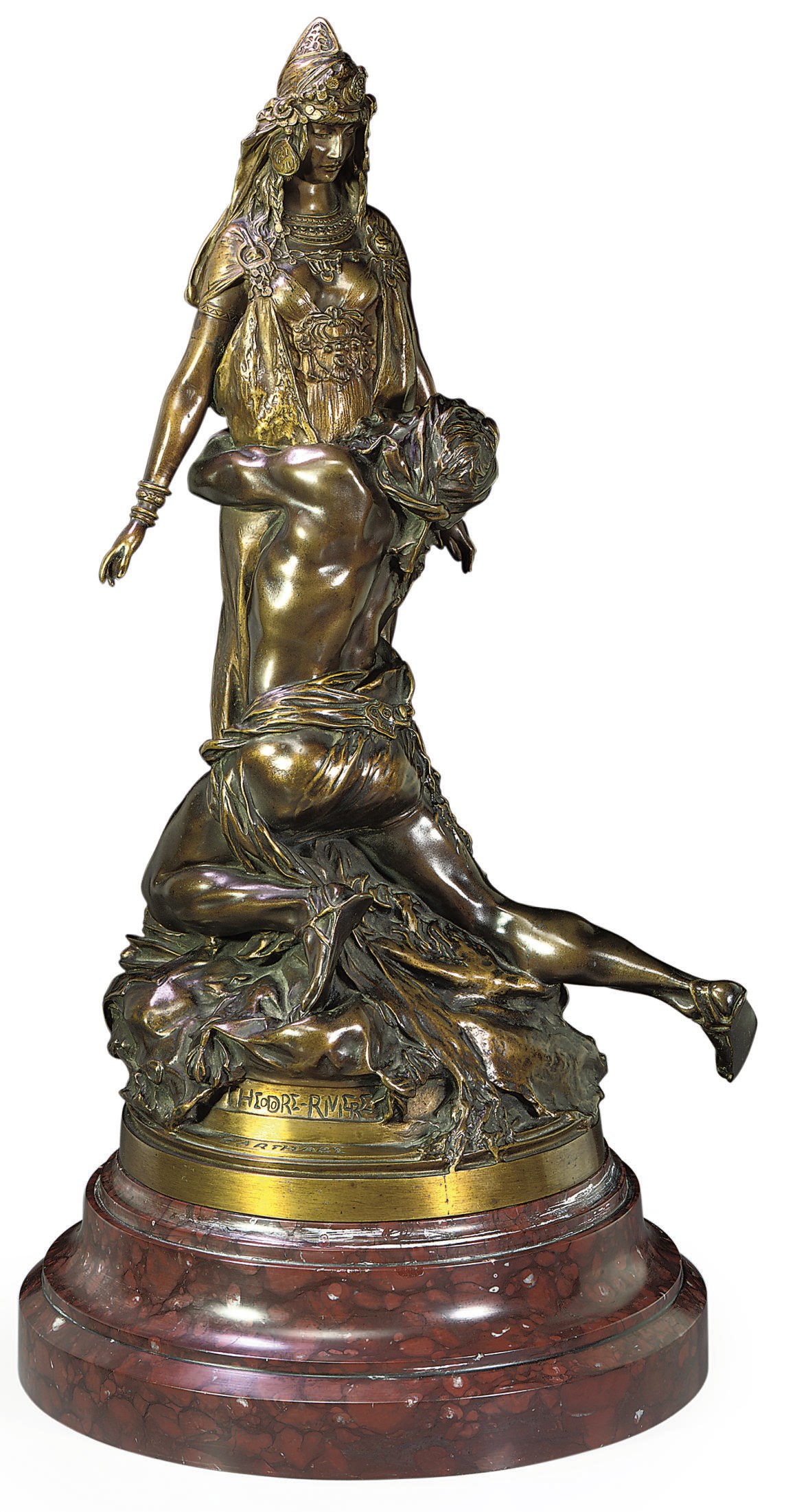 A THÉODORE RIVIÈRE CARTHAGE PATINATED BRONZE GROUP