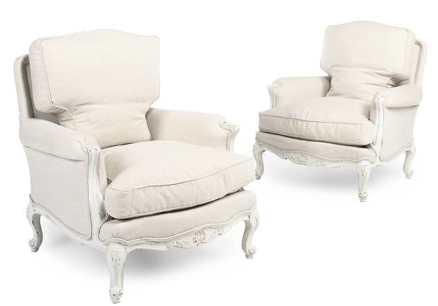 A PAIR OF PAINTED FAUTEUILS
