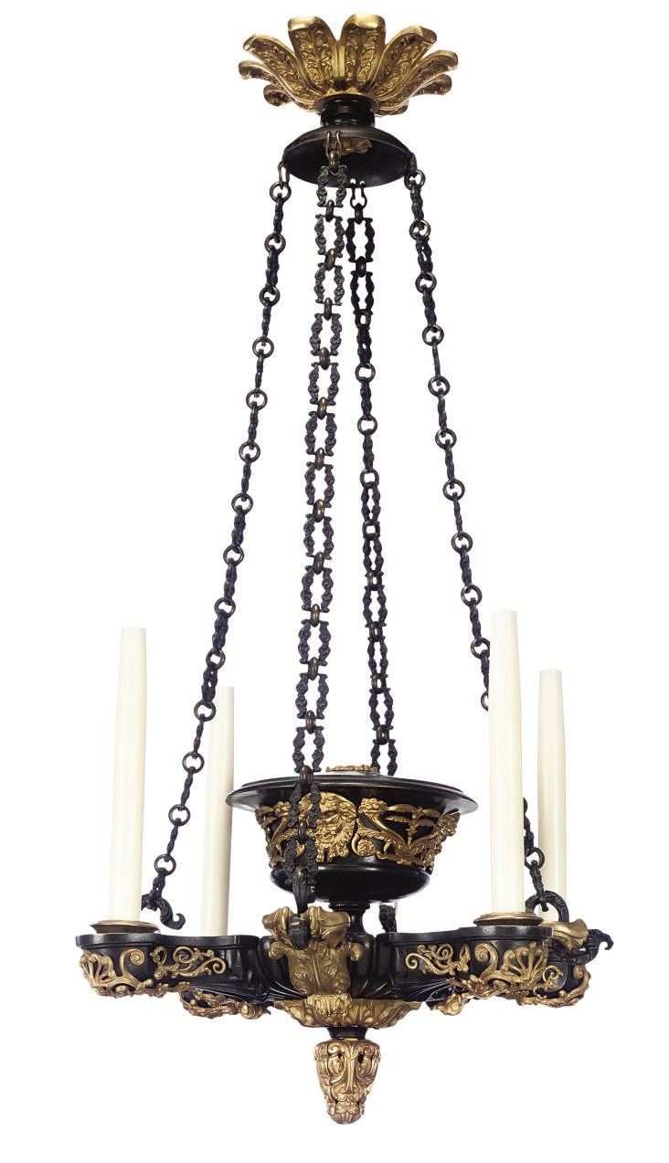A REGENCY STYLE BRONZE AND GILT-BRONZE CHANDELIER