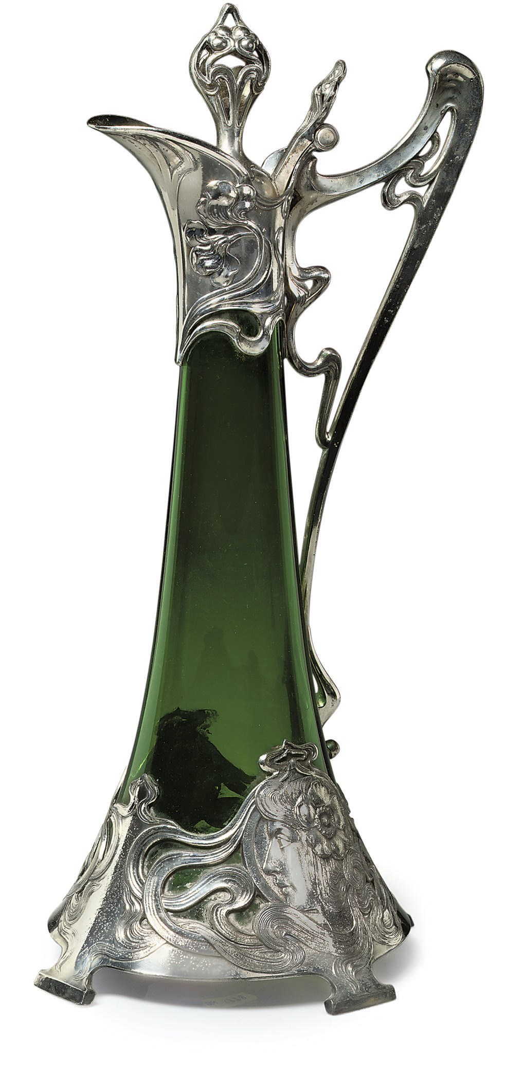 A WMF SILVERED METAL WINE EWER AND STOPPER