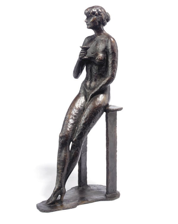 A DUTCH BRONZE FIGURE OF A NUDE WITH A DRINK