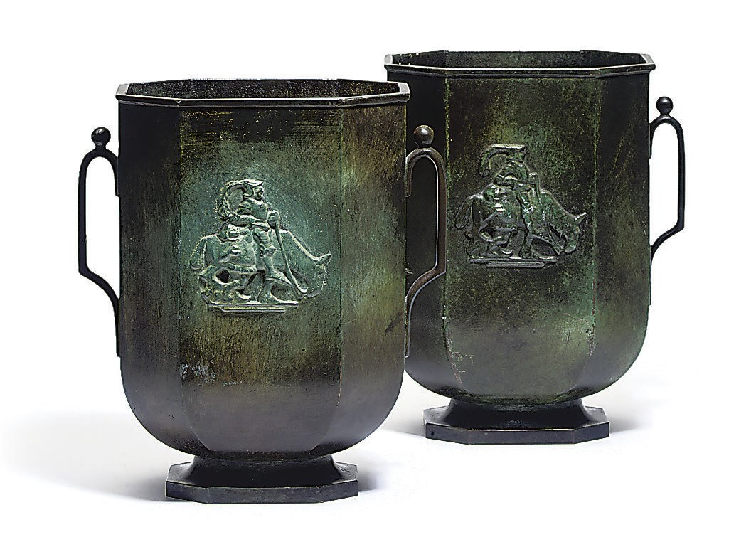 A PAIR OF GOLDSMEDJARNAS AKTIEBOLAG (GAB) TWIN-HANDLED VASES