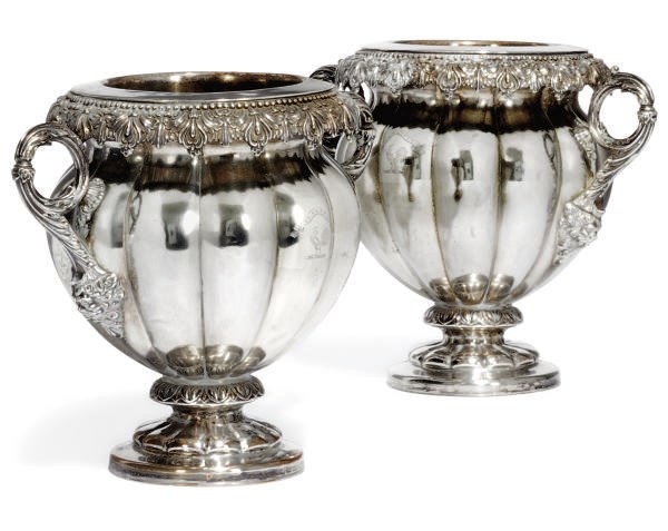A PAIR OF OLD SHEFFIELD PLATE WINE COOLERS
