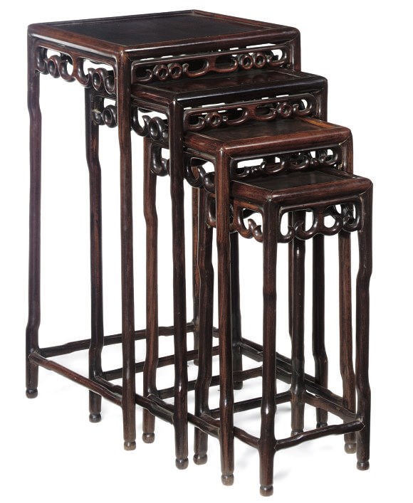 A SET OF CHINESE HARDWOOD QUARTETTO TABLES