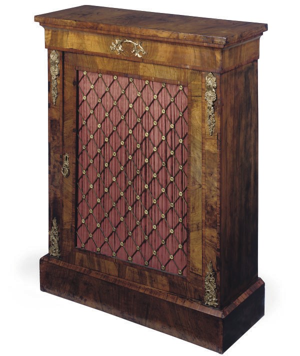 A MID VICTORIAN GILT METAL MOUNTED WALNUT PIER CABINET