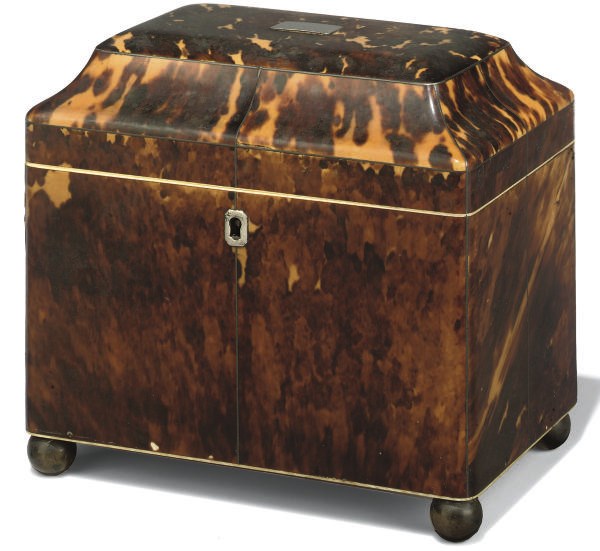 A REGENCY TORTOISESHELL TEA CADDY