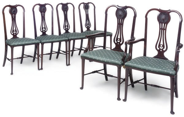 A SET OF SIX EDWARDIAN MAHOGANY DINING CHAIRS