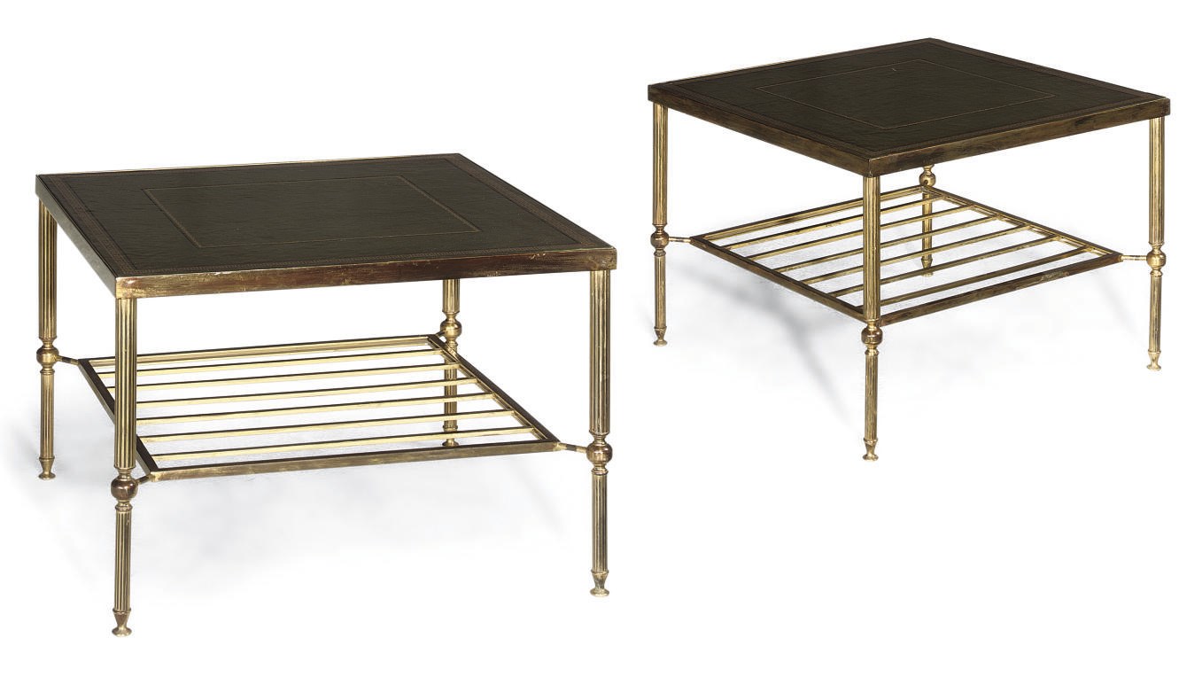 A PAIR OF GILT-BRASS TWO TIER OCCASIONAL TABLES