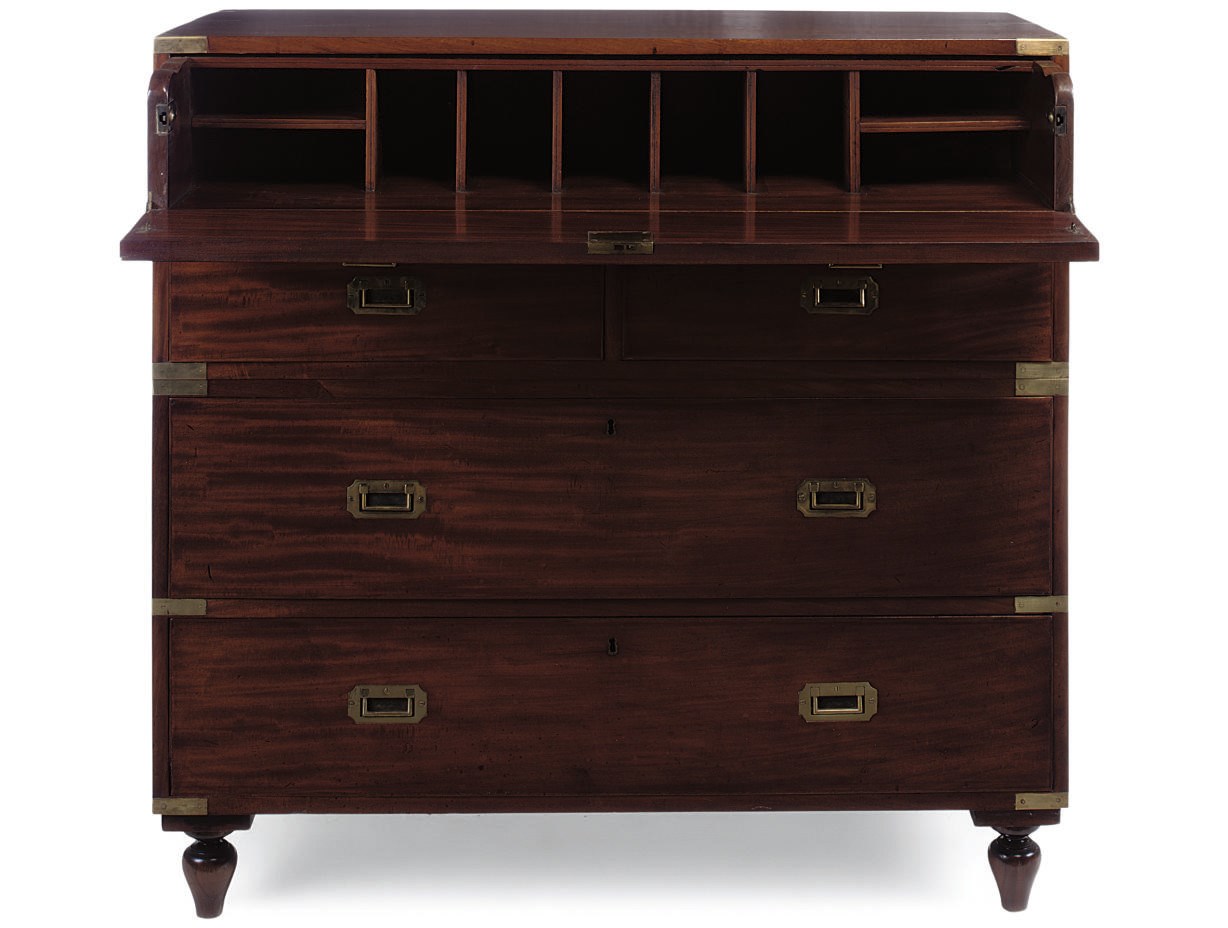 A MAHOGANY SECRETAIRE CAMPAIGN CHEST
