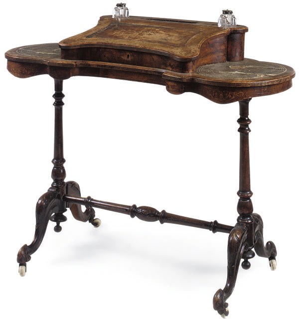 A MID VICTORIAN BURR WALNUT LADIE'S WRITING DESK