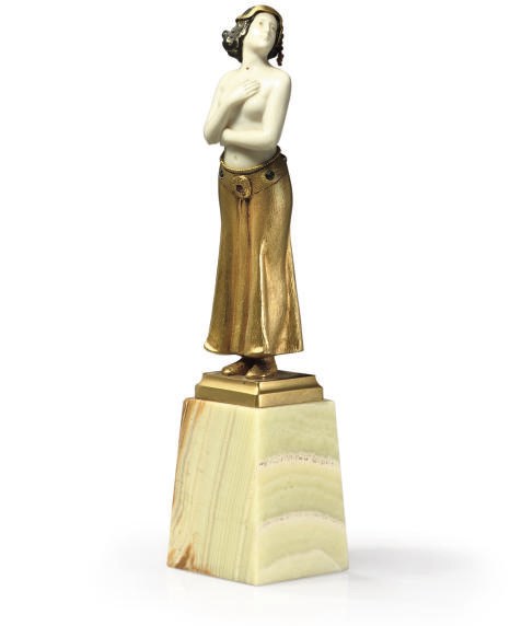 SOLOME, AN A. BRANDEL GILT BRONZE AND IVORY FIGURE