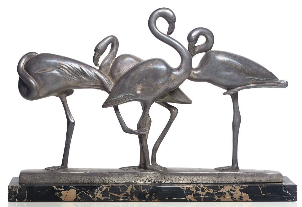 AN ALEXANDRE KELETY SILVER-COLOUR PATINATED BRONZE GROUP
