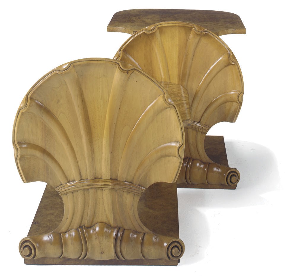 A RAY HILLE NEST OF BURR WALNUT SHELL TABLES