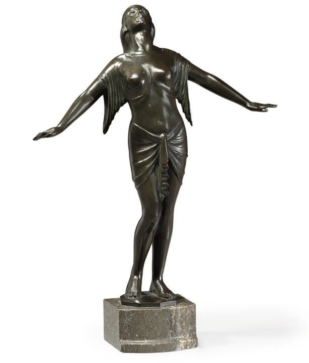 INVOCATION, A M. ALF. BRUMME PATINATED BRONZE FIGURE