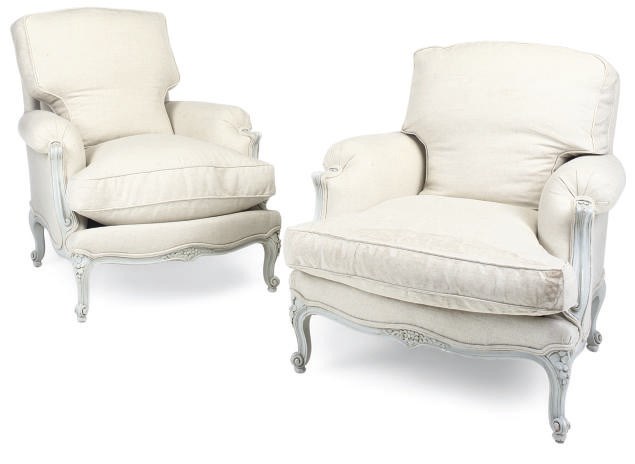 A PAIR OF PAINTED FAUTEUILS