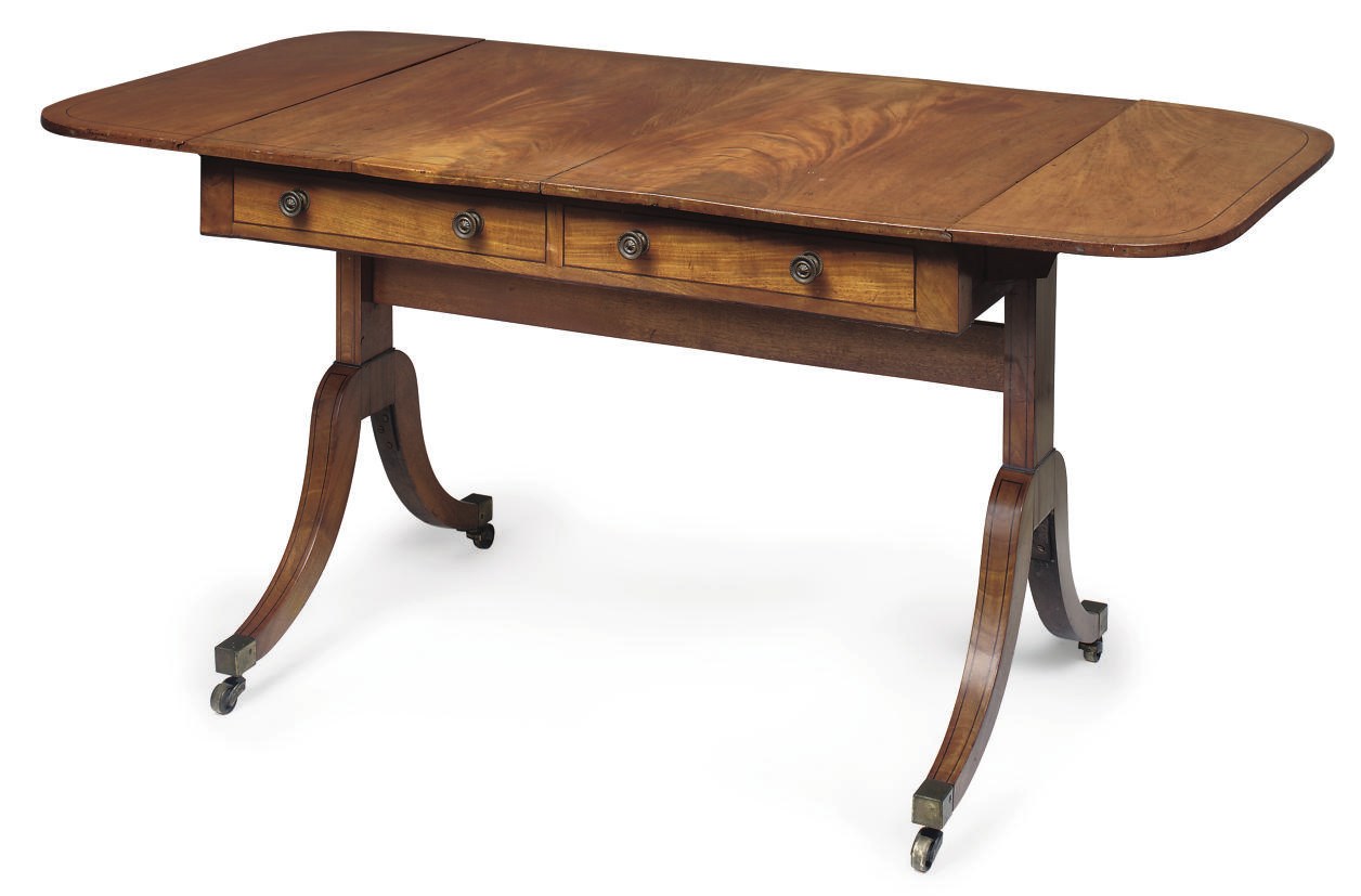 A REGENCY MAHOGANY LINE INLAID MAHOGANY SOFA TABLE