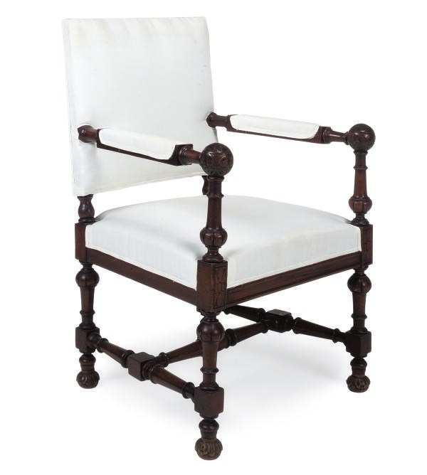 A FRENCH MAHOGANY OPEN ARMCHAIR