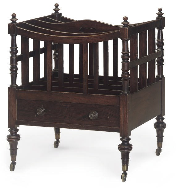 A REGENCY SIMULATED ROSEWOOD FOUR DIVISION CANTERBURY