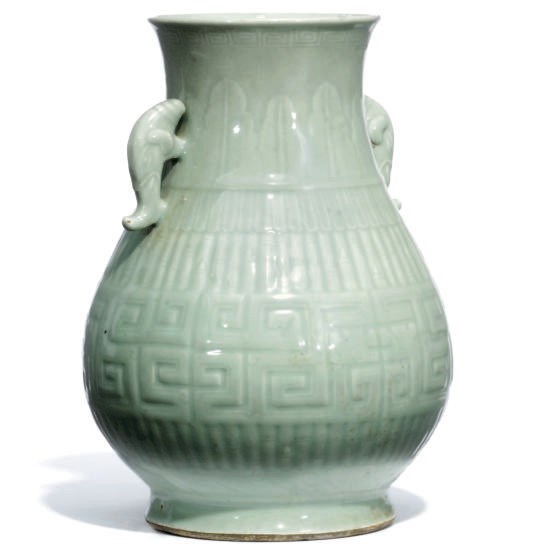A CHINESE CELDON GLAZED HU VASE