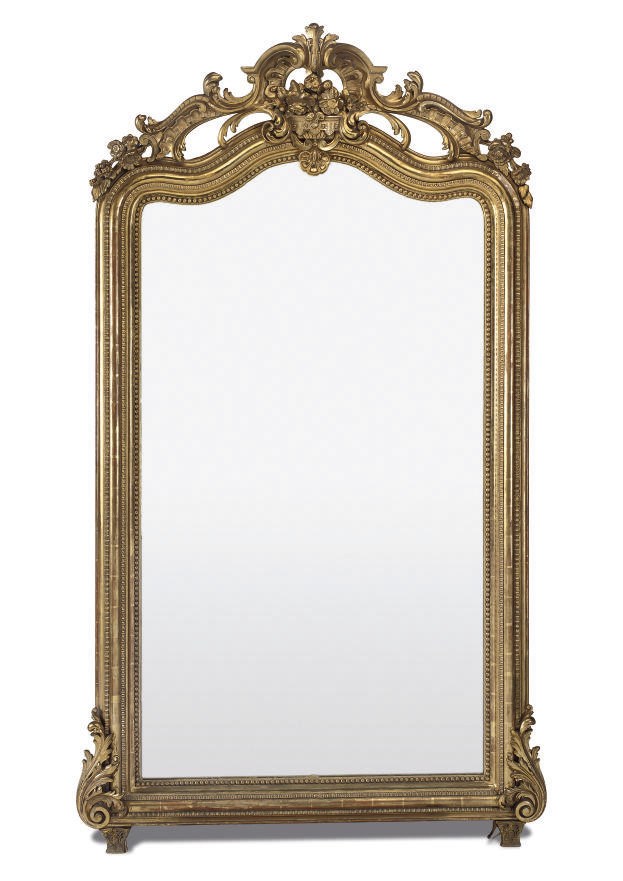 A FRENCH GILTWOOD AND COMPOSITION OVERMANTEL MIRROR