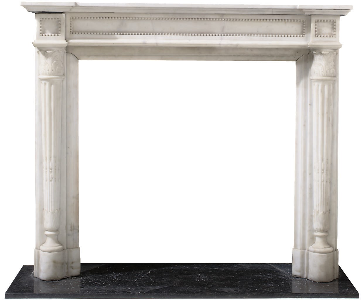 AN ENGLISH WHITE-MARBLE CHIMNEYPIECE