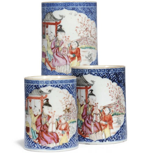 THREE CHINESE EXPORT GRADUATING TANKARDS