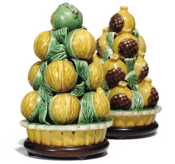 TWO CHINESE BISCUIT 'EGG AND SPINACH' FRUIT GROUPS