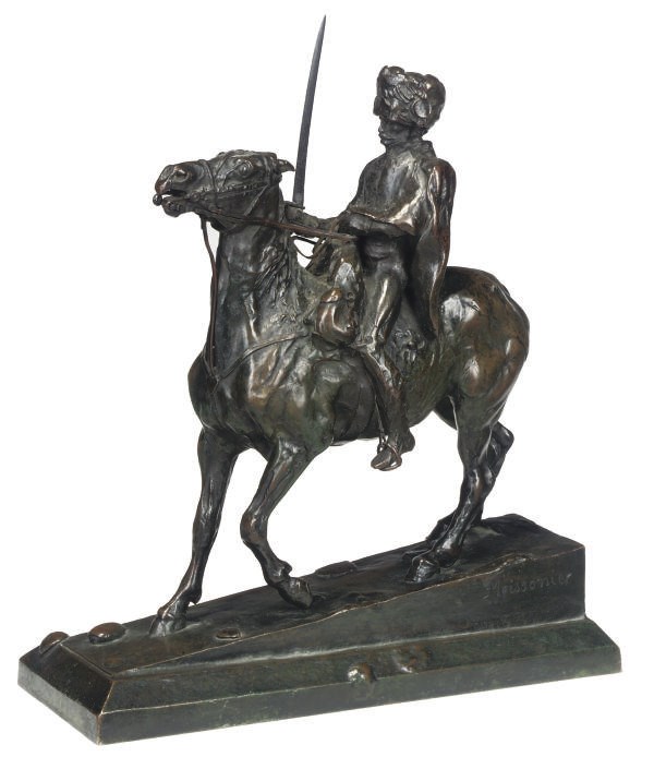 A FRENCH BRONZE GROUP OF A HUSSAR ON HORSEBACK