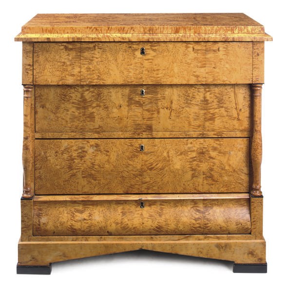 A GERMAN BIEDERMEIER BIRCH COMMODE